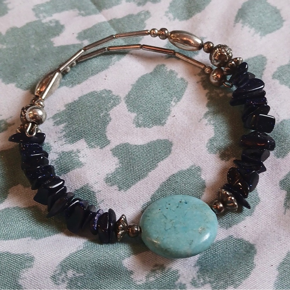Adjustable bracelet natural stones & silver - EUC